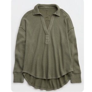 Olive Green Waffle Knit Pullover